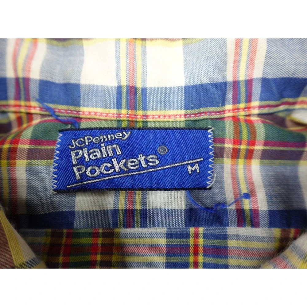 Vintage JCPenney Plain Pockets Button Down Mens Medium‎ Multi Plaid 70s 80s